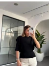 SİYAH VATKALI KISA KOLLU TRİKO
