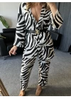 Siyah Zebra Gofre Kimono Takım