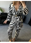 Siyah Zebra Gofre Kimono Takım