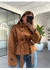 TABA DİK YAKA DÜĞMELİ KISA TRENÇKOT