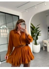 TARÇIN KEMERLİ PİLİSELİ ŞİFON ELBİSE
