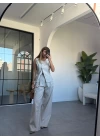 TAŞ DÜĞMELİ YELEKLİ KETEN PANTOLON TAKIM