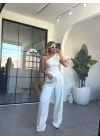 TAŞ YANI BÜZGÜLÜ TEK OMUZ BLUZ