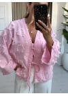 Toz Pembe Püsküllü Bağlamalı Gömlek
