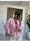 Toz Pembe Püsküllü Bağlamalı Gömlek