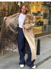 Vizon Leopar Detaylı Kuşaklı Oversize Trençkot