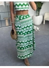 YEŞİL BEYAZ ETNİK DESEN CROP ETEK TAKIM