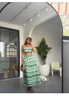 YEŞİL BEYAZ ETNİK DESEN CROP ETEK TAKIM