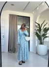 MAVİ ÇİÇEKLİ BLUZ ETEK TAKIM