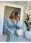 MAVİ ÇİÇEKLİ BLUZ ETEK TAKIM