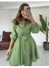 Yeşil Etek Ucu Volanlı Elbise