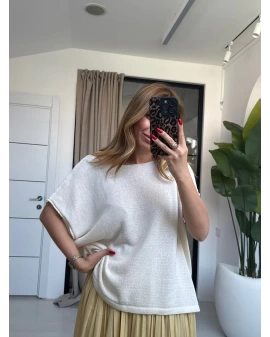 EKRU OMZU AÇIK KISA KOL BLUZ
