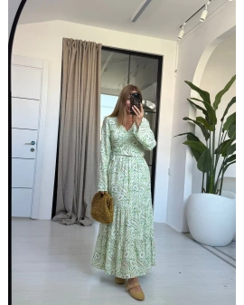 YEŞİL ÇİÇEKLİ BLUZ ETEK TAKIM