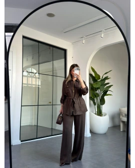 KAHVERENGİ GOLD DÜĞMELİ CEKET PANTOLON TAKIM