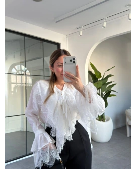 BEYAZ DANTEL DETAY GÖMLEK BLUZ