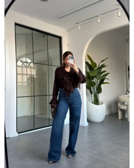 KAHVE DANTEL DETAY GÖMLEK BLUZ