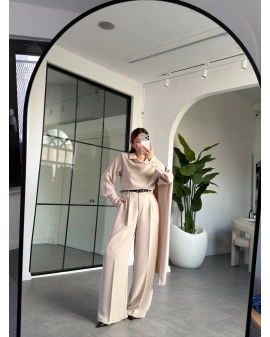 TAŞ ŞAL DETAYLI KEMERLİ GÖMLEK TAKIM