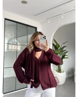 BORDO ŞAL DETAYLI YUMUŞACIK DOKUDA HIRKA