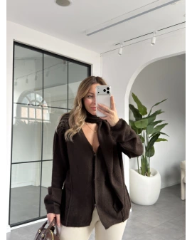 ACI KAHVE ŞAL DETAYLI YUMUŞACIK DOKUDA HIRKA