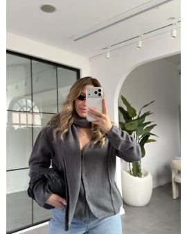 GRİ ŞAL DETAYLI YUMUŞACIK DOKUDA HIRKA