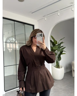 ACI KAHVE ÇIT DETAYLI TASARIM GÖMLEK