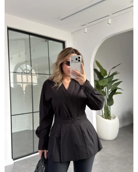 SİYAH ÇIT DETAYLI TASARIM GÖMLEK