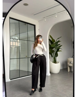 SİYAH PAÇA KATLAMALI PANTOLON