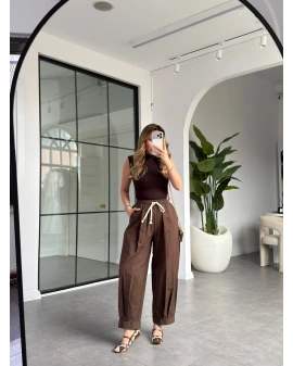 KAHVE PAÇA KATLAMALI PANTOLON