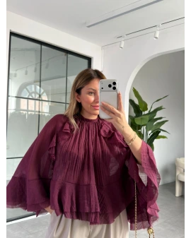 MÜRDÜM VOLANLI BOYUNDAN BAĞLAMALI BLUZ