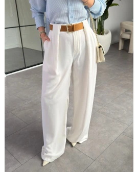 BEYAZ KÖPRÜ DETAY KEMERLİ PANTOLON