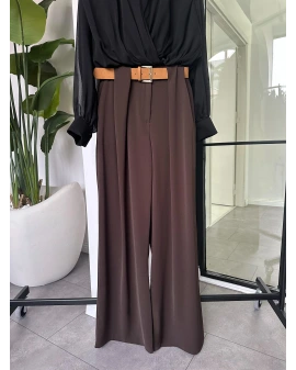 KAHVE KÖPRÜ DETAY KEMERLİ PANTOLON