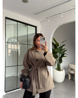 HAKİ ÜÇ DÜĞMELİ KUŞAKLI CEKET