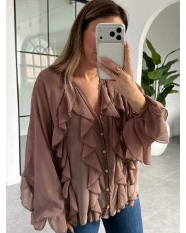 VİZON V YAKA FIRFIR DETAY ŞİFON BLUZ
