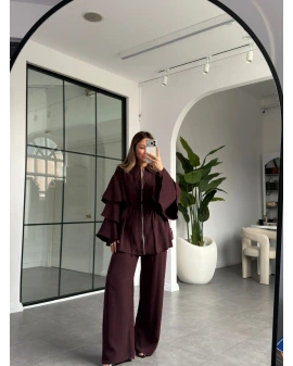 MÜRDÜM KOLLARI VOLANLI BLUZ PANTOLON TAKIM