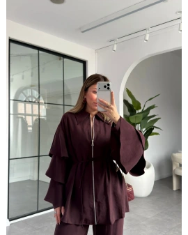 MÜRDÜM KOLLARI VOLANLI BLUZ PANTOLON TAKIM