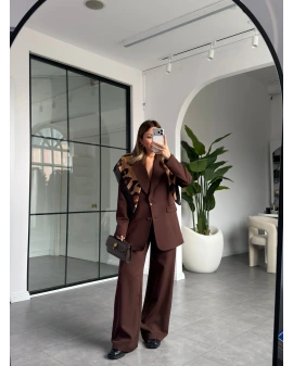 KAHVE KIRLANGIÇ YAKA CEKET PANTOLON TAKIM