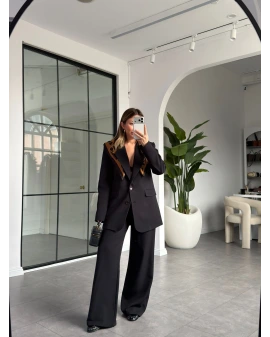 SİYAH KIRLANGIÇ YAKA CEKET PANTOLON TAKIM