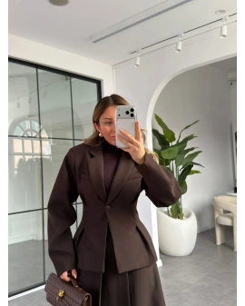 KAHVE PİLE DETAY ETEK CEKET TAKIM