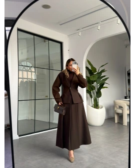 KAHVE PİLE DETAY ETEK CEKET TAKIM