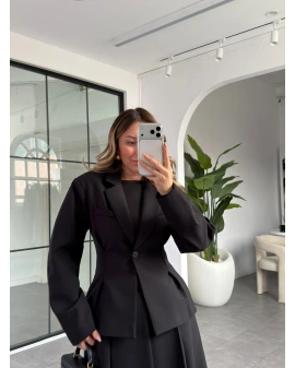 SİYAH PİLE DETAY ETEK CEKET TAKIM