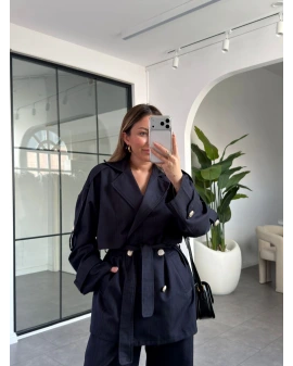 LACİVERT APOLET DETAY KUŞAKLI CEKET PANTOLON TAKIM