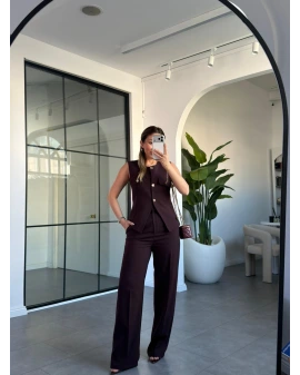 MÜRDÜM GOLD DÜĞMELİ CEP KAPAKLI YELEK PANTOLON TAKIM