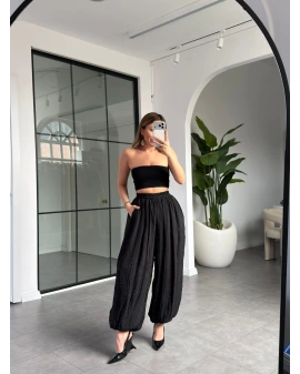 SİYAH DÖKÜMLÜ ŞİFON ŞALVAR PANTOLON