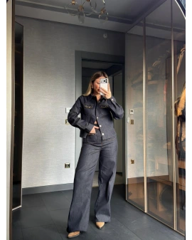 LACİVERT CEP DETAYLI JEAN CEKET PANTOLON TAKIM