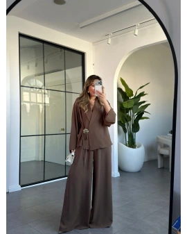 HAKİ GÜL BROŞLU KİMONO TAKIM 8896