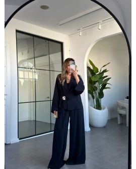 LACİVERT GÜL BROŞLU KİMONO TAKIM 8896