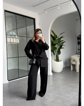 SİYAH KRUVAZE ALTIN DÜĞMELİ GÖMLEK TAKIM 1234