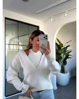 EKRU İKİLİ V YAKA TRİKO TAKIM