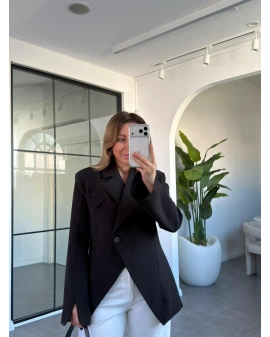 SİYAH ASİMETRİK ATLAS CEKET 9703