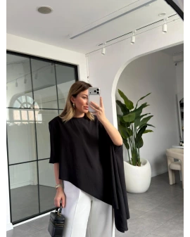 SİYAH MODAL PELERİNLİ BLUZ 8789